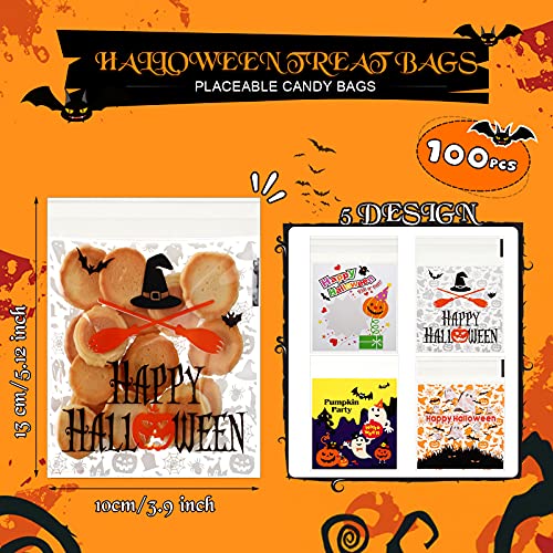 300 Piezas Favores de Fiesta de Halloween, Incluye 150 Tatuajes Temporales de Halloween, 100 Bolsas de Dulces, 25 Sellos de Halloween, 25 Pulseras de Bofetadas para Recompensa de Juego