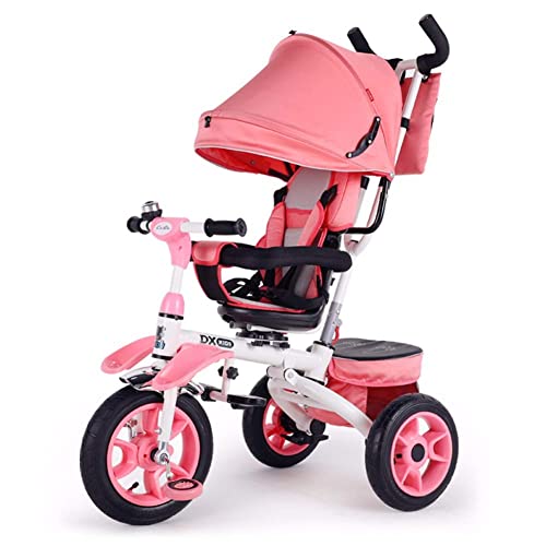 4 EN 1 El triciclo for los niños, el marco plegable, el asiento se pueden girar 360 °, la barra de empuje desmontable y la dirección de control, la rueda de goma, 6 meses -6 años ( Color : Pink )