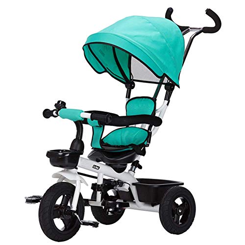 4 EN 1 Triciclo for niños Asiento giratorio de 360 ​​° La barra de empuje puede controlar la dirección con la rueda de goma de putter y toldo desmontable de 2 a 5 años de edad ( Color : Green-b )