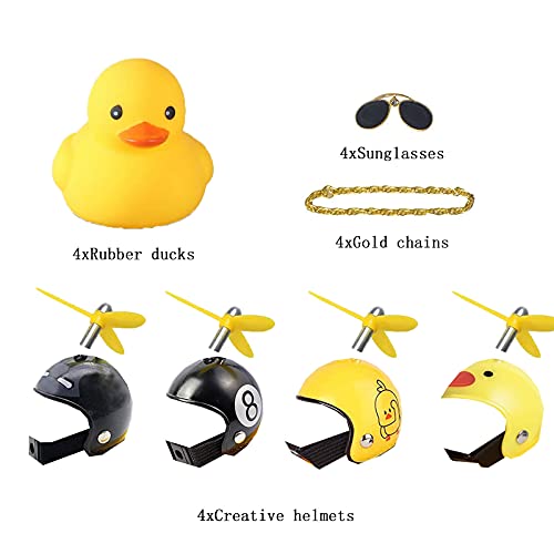 4 Piezas Juguetes de Pato de Goma Adornos, Accesorios de Coche de Pato de Goma, Pato con Casco de Hélice, Se Utiliza para Autopartes, Decoración de Casas (2 Modelos Amarillos, 2 Modelos Negros)