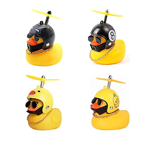 4 Piezas Juguetes de Pato de Goma Adornos, Accesorios de Coche de Pato de Goma, Pato con Casco de Hélice, Se Utiliza para Autopartes, Decoración de Casas (2 Modelos Amarillos, 2 Modelos Negros)