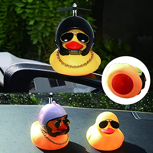 4 Piezas Juguetes de Pato de Goma Adornos, Accesorios de Coche de Pato de Goma, Pato con Casco de Hélice, Se Utiliza para Autopartes, Decoración de Casas (2 Modelos Amarillos, 2 Modelos Negros)