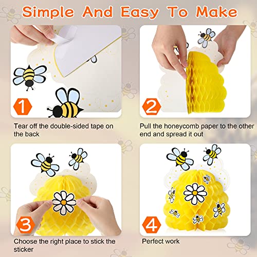 4 Sets de Decoraciones para Fiesta de Abeja 4 Decoraciones de Panal de Centros de Mesa de Abejorro para Bebé con 4 Hojas de Pegatinas de Girasol Abejas para Fiesta Temáticas de Abejas