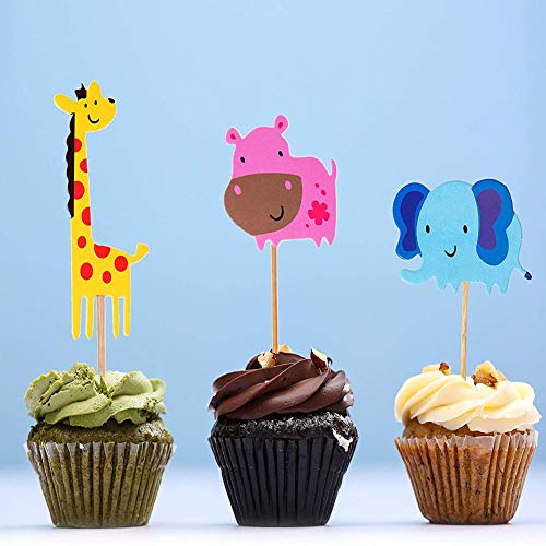 40 Piezas Animales Cupcake Toppers,Adorno de Pastel de Bebe,Lindos Animales de la Selva de Pasteles para niños Ducha de Bebé Fiesta de Cumpleaños DIY Decoración