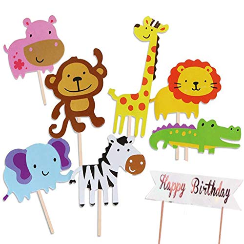 40 Piezas Animales Cupcake Toppers,Adorno de Pastel de Bebe,Lindos Animales de la Selva de Pasteles para niños Ducha de Bebé Fiesta de Cumpleaños DIY Decoración