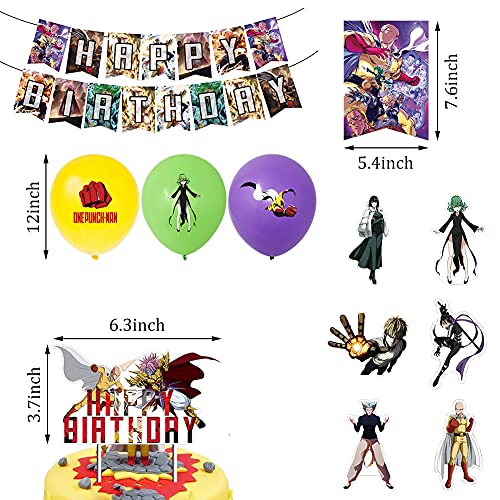 44pcs One Punch Man Party Supplies, One Punch Cumpleaños Decoraciones temáticas, One Punch Banner, Globos, Adorno para tarta para decoración de suministros para fiestas de cumpleaños de niños