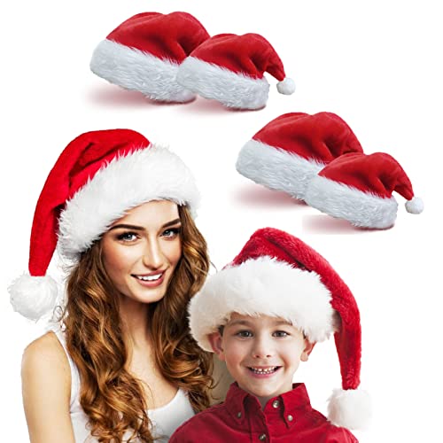 4Pcs Gorro de Papá Noel, Gorro de Navidad para Adultos, Gorro Navideño para Niño, Fiesta de Navidad Gorro de Confort Suministros de Fiesta Festiva de año Nuevo