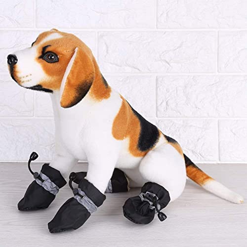 4pcs Perro Zapatos Protectores de Pata Elástico Antideslizante Suela para Mascotas Perro Botas Impermeable de Algodón Suave Acolchado[Negro 3#]