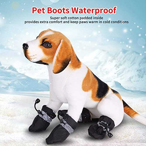 4pcs Perro Zapatos Protectores de Pata Elástico Antideslizante Suela para Mascotas Perro Botas Impermeable de Algodón Suave Acolchado[Negro 3#]