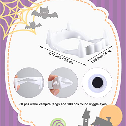 50 Piezas Colmillos Blancos de Vampiro Dentaduras Dentales de Plástico y 100 Piezas Ojos Redondos Negros de Contoneo Ojos Saltones de Plástico Favores de Fiesta para Cosplay Halloween