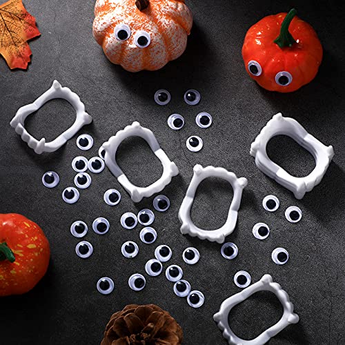 50 Piezas Colmillos Blancos de Vampiro Dentaduras Dentales de Plástico y 100 Piezas Ojos Redondos Negros de Contoneo Ojos Saltones de Plástico Favores de Fiesta para Cosplay Halloween