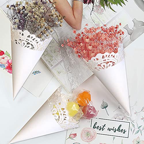 50 piezas Conos Papel Boda,Blanco Boda para Petalos Cono de Papel, tubo de confeti papel hueco láser cónico para la celebración de la fiesta de bodas