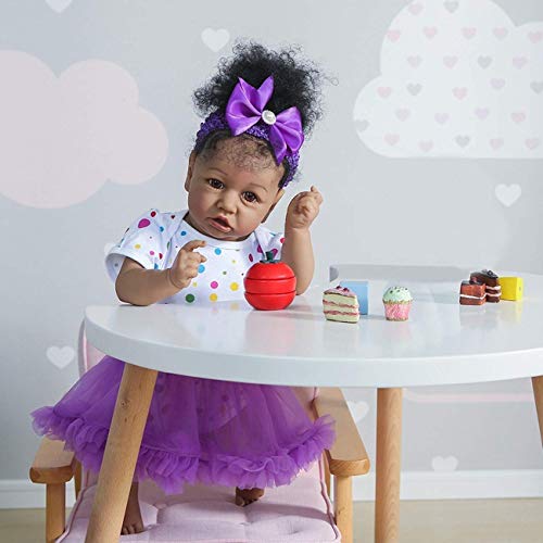 55cm 22inch Reborn Doll Hecho a Mano afroamericano Baby Doll Muñecas de Silicona Real Look Realista Reborn Baby Doll Chupete con imán Gratis (7#, Ojos Marrones)