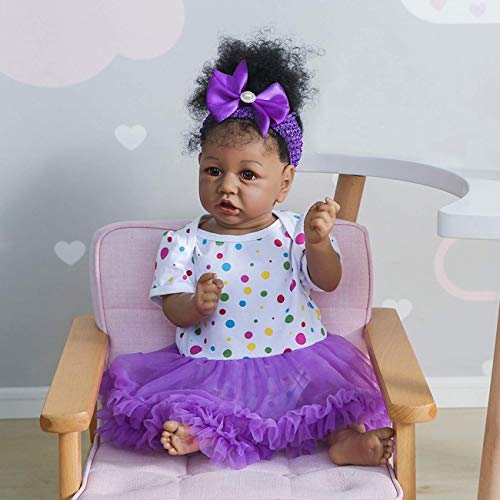 55cm 22inch Reborn Doll Hecho a Mano afroamericano Baby Doll Muñecas de Silicona Real Look Realista Reborn Baby Doll Chupete con imán Gratis (7#, Ojos Marrones)