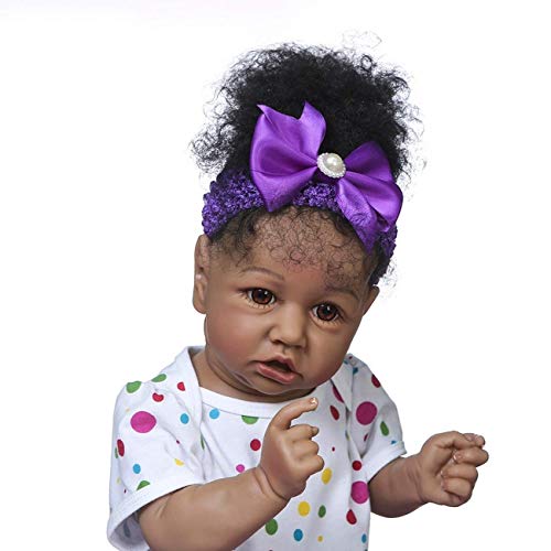 55cm 22inch Reborn Doll Hecho a Mano afroamericano Baby Doll Muñecas de Silicona Real Look Realista Reborn Baby Doll Chupete con imán Gratis (7#, Ojos Marrones)