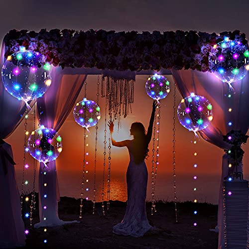 6 Globos BoBo LED Iluminado, Globos de Helio Transparentes con Burbujas con Cadena de Luces de 10 Feet para Decoración de Cumpleaños Fiestas Bodas Navidad (Alambre de Cobre Colorido)