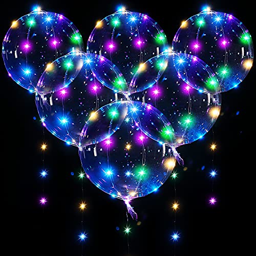 6 Globos BoBo LED Iluminado, Globos de Helio Transparentes con Burbujas con Cadena de Luces de 10 Feet para Decoración de Cumpleaños Fiestas Bodas Navidad (Alambre de Cobre Colorido)