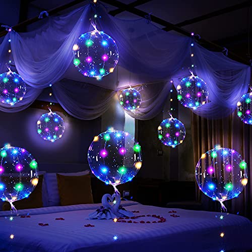 6 Globos BoBo LED Iluminado, Globos de Helio Transparentes con Burbujas con Cadena de Luces de 10 Feet para Decoración de Cumpleaños Fiestas Bodas Navidad (Alambre de Cobre Colorido)