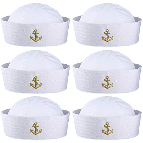 6 Piezas Sombrero de Marinero Blanco de Halloween Gorro de Capitán Sombreros Nauticos para Disfraz de Marinero de Adulto, Viste a Sombreros de Fiesta