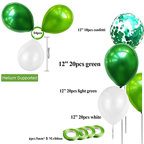 64 globos verdes, con confeti, 30 cm, color verde, globos de helio para decoración de cumpleaños de niños, guirnalda de balones, dinosaurios jóvenes