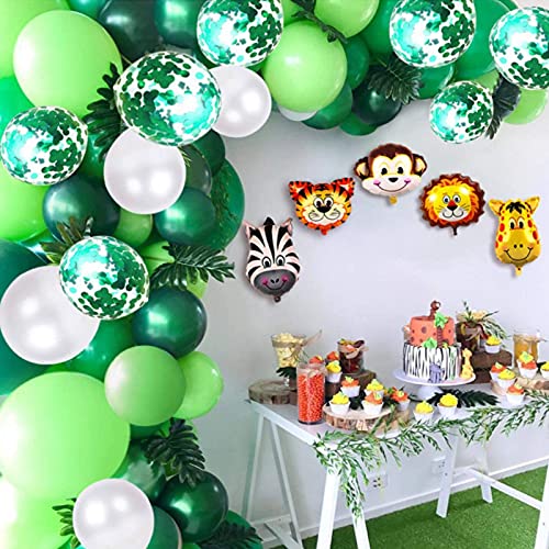 64 globos verdes, con confeti, 30 cm, color verde, globos de helio para decoración de cumpleaños de niños, guirnalda de balones, dinosaurios jóvenes