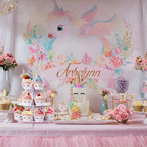 64pcs Unicorn Birthday Cake Topper Set, Cupcake Topper Doble Sided, Party Supplies Cake Decorations para Niños Niñas Regalo Unicornio Decoraciones de Fiesta de Cumpleaños