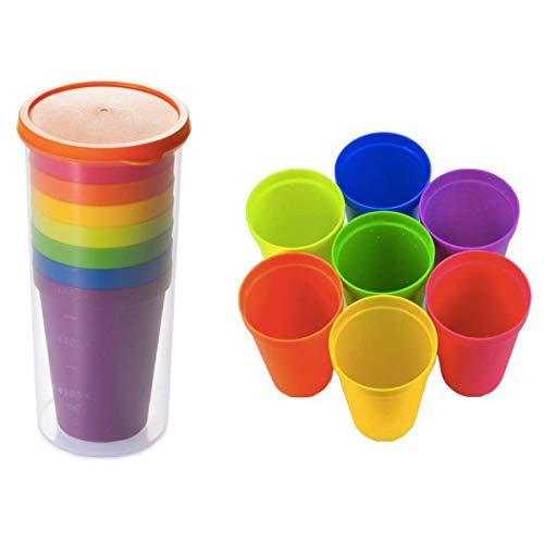 7 vasos de plástico reutilizables, vasos de agua apilables, vasos para bebidas, fiestas, eventos, bodas, color arcoíris, 7 onzas