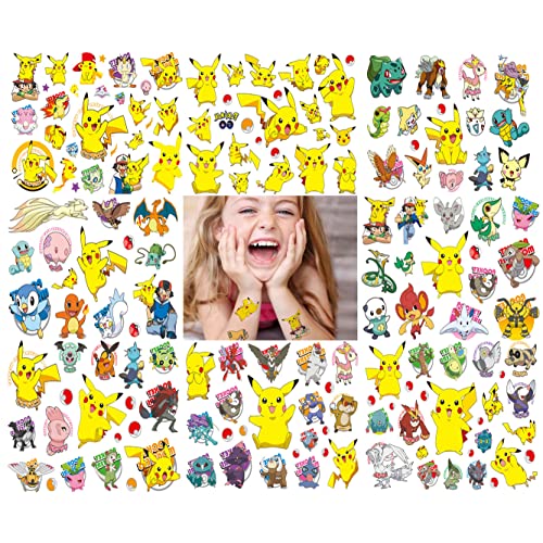 8 Hojas Pokémon Tatuajes Pegatina 3D Girls Boys Tatuajes Temporales Para Niños Favoritos Favoritos Decoración De Cumpleaños Lindo Tatuaje Conjunto Niños Face Pegatinas Temporales Brazo Impermeable DIY