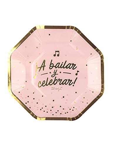 8 Platos A bailar y celebrar 23 cm Mr Wonderful Rosa y Dorado