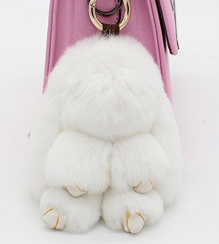 80Store El más nuevo regalo de la Navidad Faux Fur Cute Mini conejo muñeca llavero Car Key Ring mujeres bolso encanto colgante 13CM