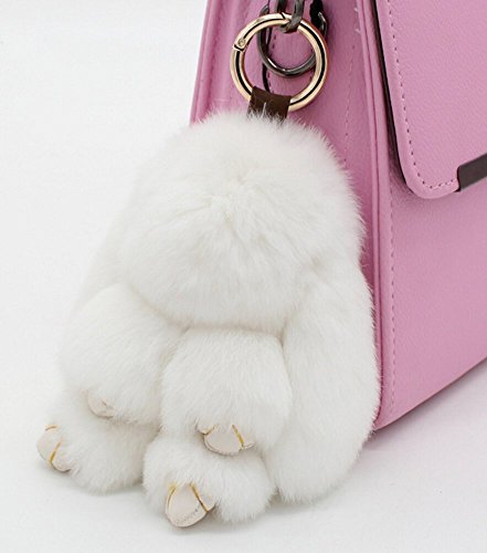 80Store El más nuevo regalo de la Navidad Faux Fur Cute Mini conejo muñeca llavero Car Key Ring mujeres bolso encanto colgante 13CM