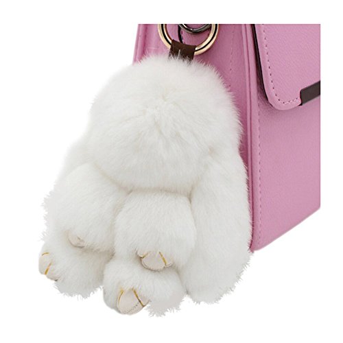 80Store El más nuevo regalo de la Navidad Faux Fur Cute Mini conejo muñeca llavero Car Key Ring mujeres bolso encanto colgante 13CM