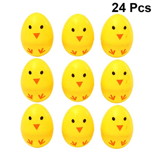 ABOOFAN 24 Unidades de Plástico Huevos de Gallina Rellenos de Huevo de Pascua Juguetes de Falsa Cáscara de Huevo de Pascua Huevos de Gallina Amarillos Modelos de Bolas de Pascua