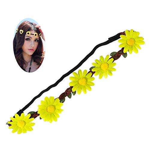 ABOOFAN Guirnalda hawaiana para el pelo de girasol, 5 unidades, guirnalda de flores simuladas para el pelo, diadema de estilo bohemio, para fiestas (color fluorescente)