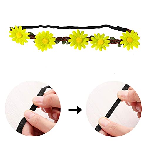 ABOOFAN Guirnalda hawaiana para el pelo de girasol, 5 unidades, guirnalda de flores simuladas para el pelo, diadema de estilo bohemio, para fiestas (color fluorescente)