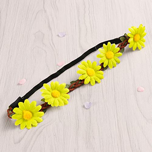 ABOOFAN Guirnalda hawaiana para el pelo de girasol, 5 unidades, guirnalda de flores simuladas para el pelo, diadema de estilo bohemio, para fiestas (color fluorescente)