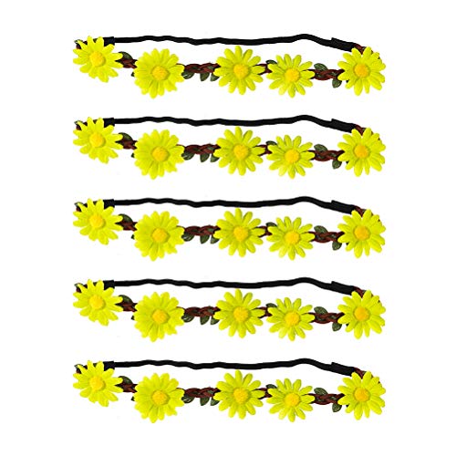 ABOOFAN Guirnalda hawaiana para el pelo de girasol, 5 unidades, guirnalda de flores simuladas para el pelo, diadema de estilo bohemio, para fiestas (color fluorescente)