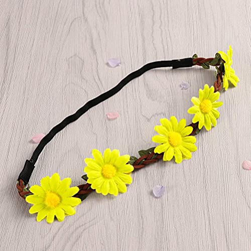 ABOOFAN Guirnalda hawaiana para el pelo de girasol, 5 unidades, guirnalda de flores simuladas para el pelo, diadema de estilo bohemio, para fiestas (color fluorescente)