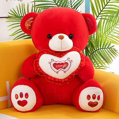 Abrazo corazón Oso muñeco de Peluche Oso muñeca Regalo para niños Panda Juguete Oso de Peluche Oso Grande Dibujos Animados-Rojo, 30 cm