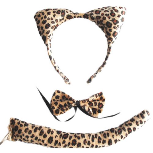 Accesorios para disfraza de leopardo, diadema, cola y pajarita, para mujer