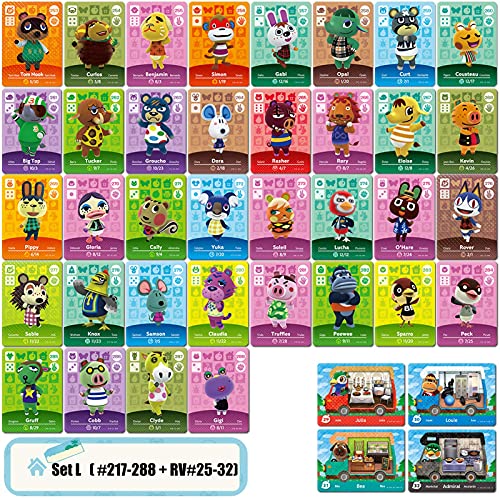 ACNH NFC - Juego de 80 mini tarjetas para cruces de animales New Horizons Series 1-4 para interruptor/interruptor Lite/Wii U (juego L #217-288 + RV#25-32)