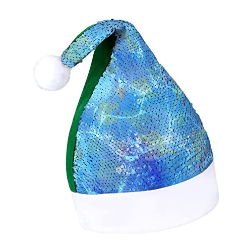 Agua profunda del mar, azul, sombrero unisex de la Navidad del adulto, sombrero de la Navidad de la lentejuelas; regalo de fiesta