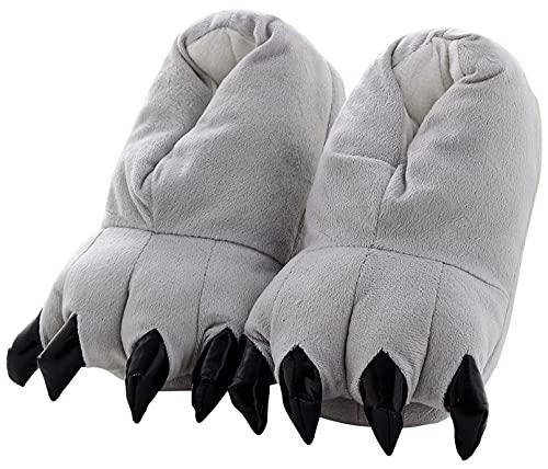 Aivtalk - Garras Animales Zapatillas de Franela Suave Calientes Unisex Invierno Primavera Para Casa Cosplay Festival de Carnaval Navidad Talla EU 38-45 - Gris