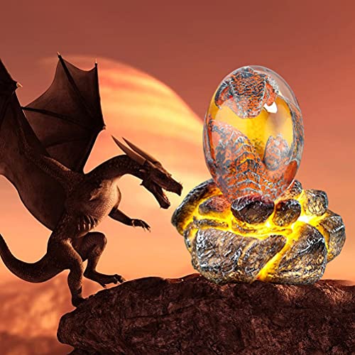 Akemaio Huevos de dinosaurio para niños, Huevo de dinosaurio de cristal, Huevo de dragón de lava con base de exposición, adornos de huevo de dragón de resina de cristal para decoración de escritorio