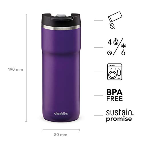 Aladdin Barista Java Thermavac Leak-Lock Termo Café Para Llevar 0.47L Violet Purple – Botella Termica Acero Inoxidable - Se Mantiene Caliente 4 Horas - Libre de BPA - Apta Para Lavavajillas