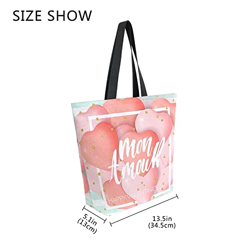 ALAZA Bolsa de compras reutilizable con globo de corazón de San Valentín, bolsa de almacenamiento de comestibles, bolsa de viaje plegable