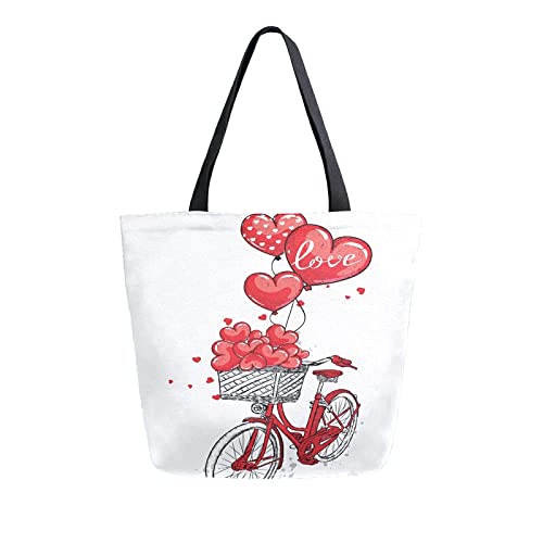 ALAZA Bolsa de compras reutilizable de punto de globo para bicicleta de San Valentín, bolsa de almacenamiento de comestibles, bolso de viaje plegable