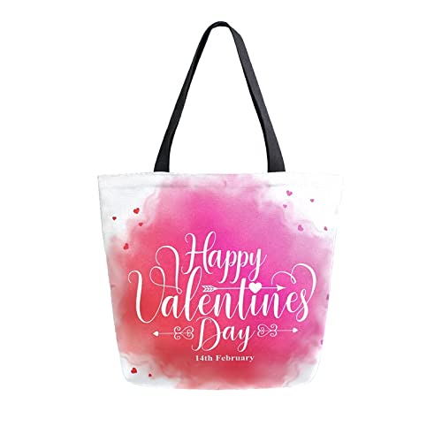 ALAZA Bolsa de compras reutilizable para el día de San Valentín de acuarela con corazón rosa, bolsa de almacenamiento de comestibles, bolsa de viaje plegable