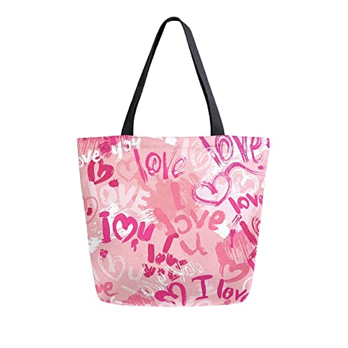 ALAZA Bolsas de compras reutilizables para el día de San Valentín, color rosa, para el día de San Valentín, bolsa de almacenamiento de comestibles, bolso de viaje plegable