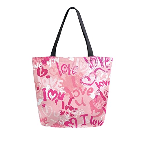 ALAZA Bolsas de compras reutilizables para el día de San Valentín, color rosa, para el día de San Valentín, bolsa de almacenamiento de comestibles, bolso de viaje plegable